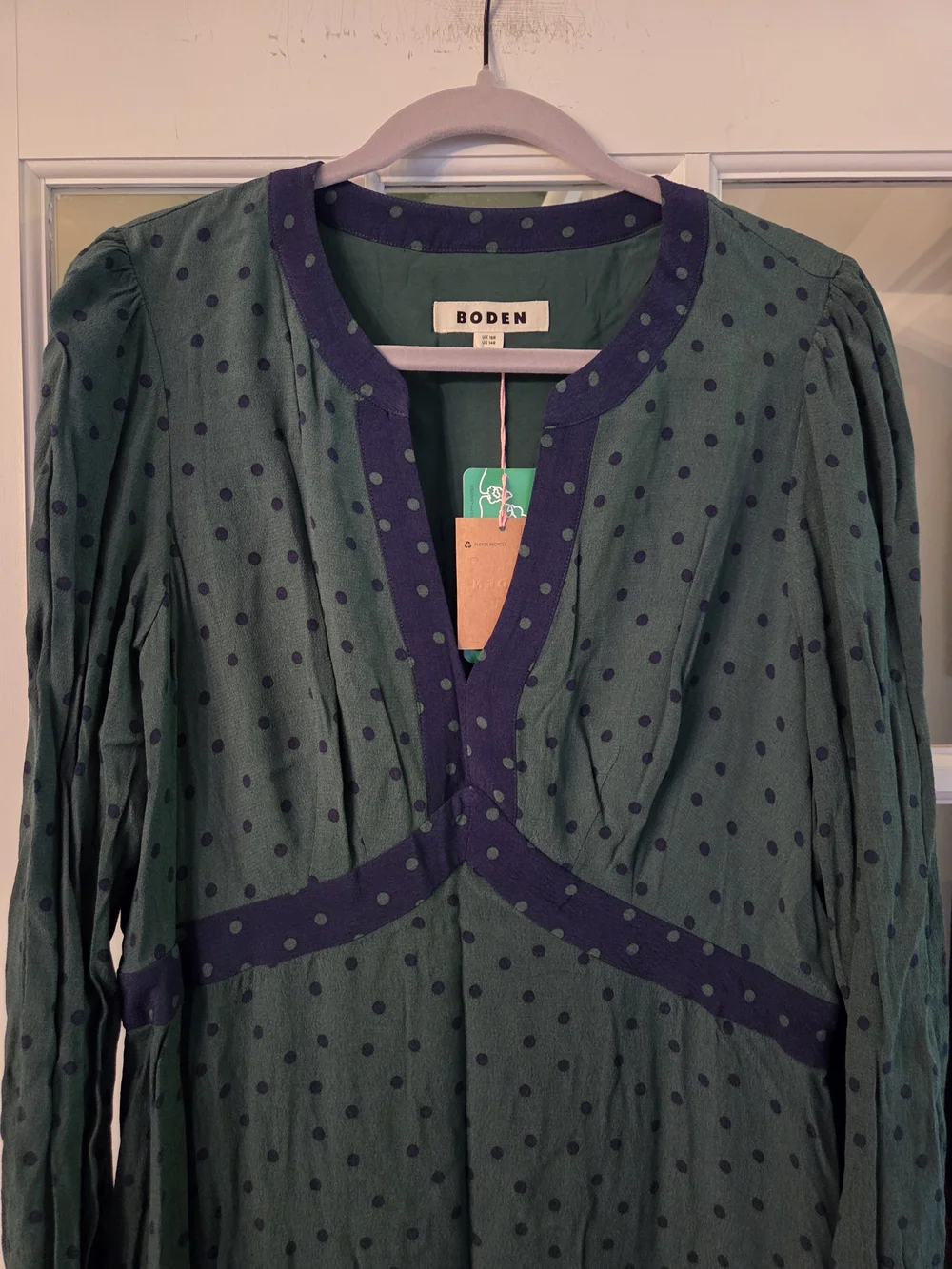Boden Green Midi Dress with Navy Trim - Size 14R - Picture 8 of 9